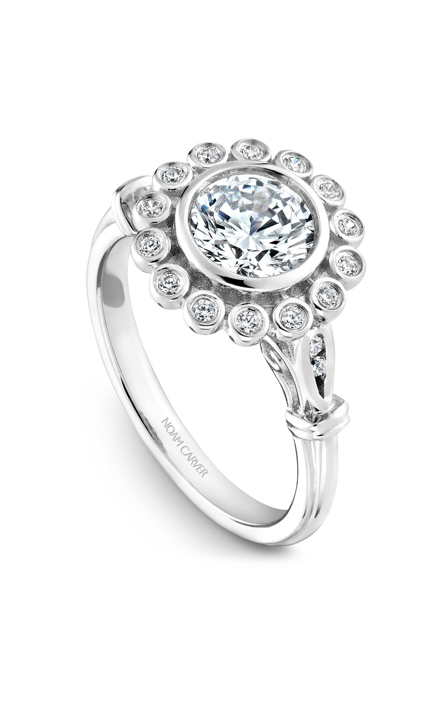 Platinum Floral Halo Round Engagement Ring