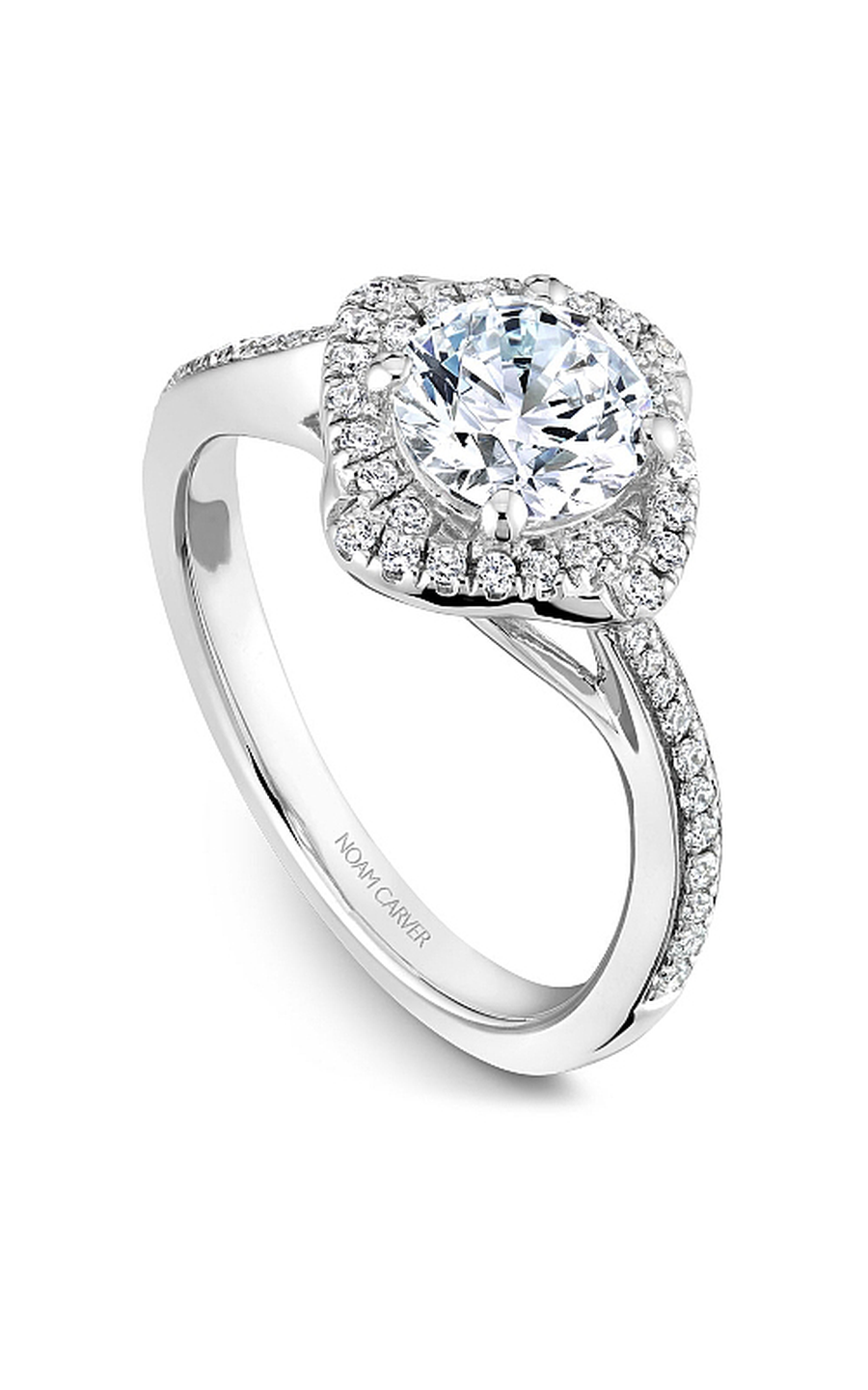 Platinum Floral Halo Round Engagement Ring