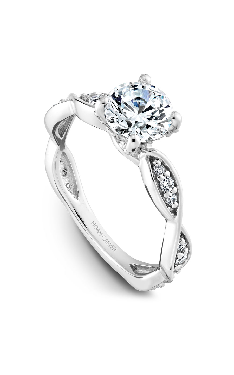 Platinum Floral Sidestone Round Engagement Ring