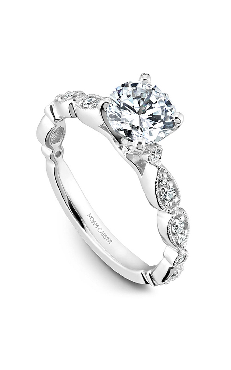 Platinum Floral Sidestone Round Engagement Ring