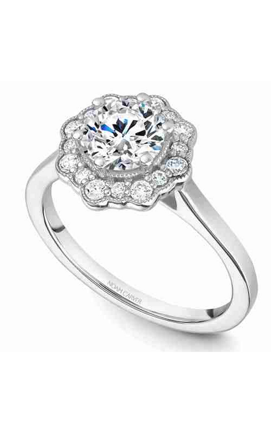 Platinum Floral Halo Round Engagement Ring