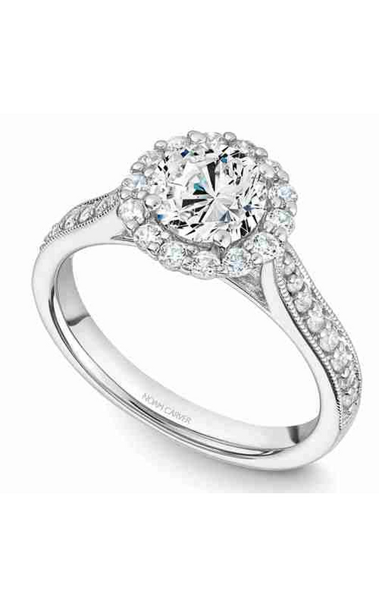 Platinum Floral Halo Round Engagement Ring