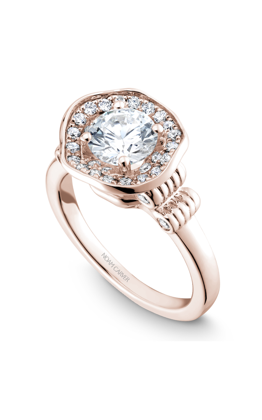 18K Rose Gold Floral Halo Round Engagement Ring