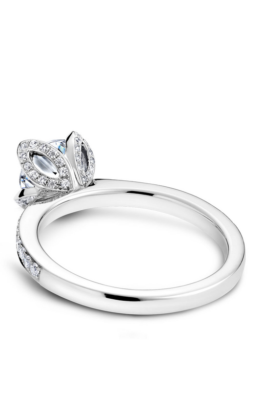 14K White Gold Floral Sidestone Round Engagement Ring