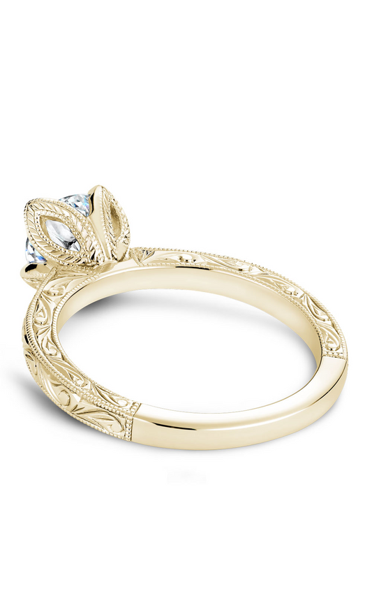 18K Yellow Gold Floral Solitaire Round Engagement Ring