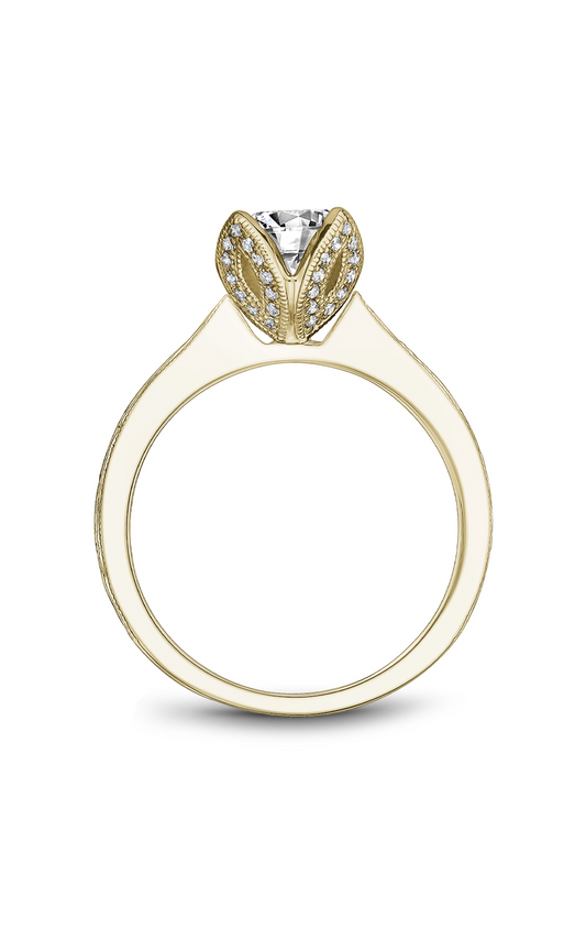 14K Yellow Gold Floral Solitaire Round Engagement Ring