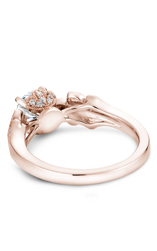14K Rose Gold Floral Sidestone Round Engagement Ring