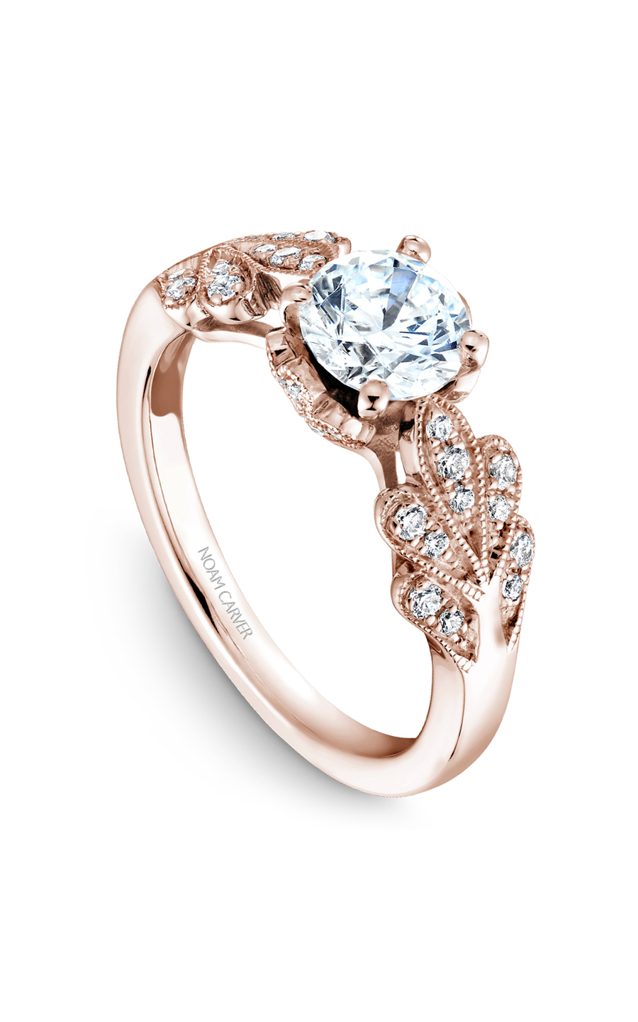 14K Rose Gold Floral Sidestone Round Engagement Ring