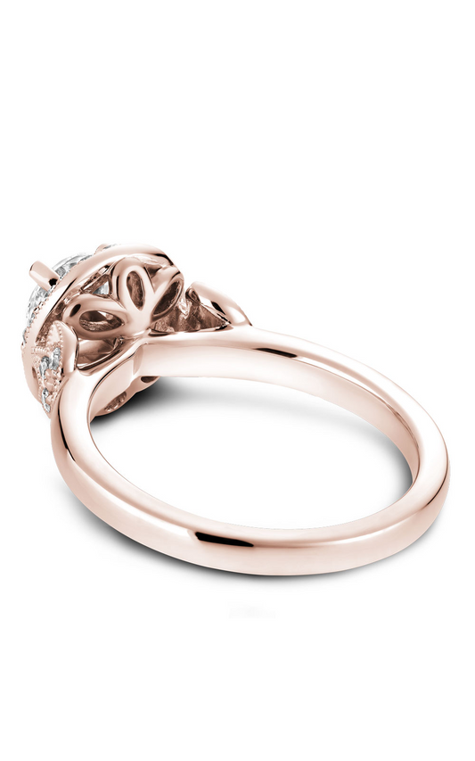 14K Rose Gold Floral Halo Round Engagement Ring
