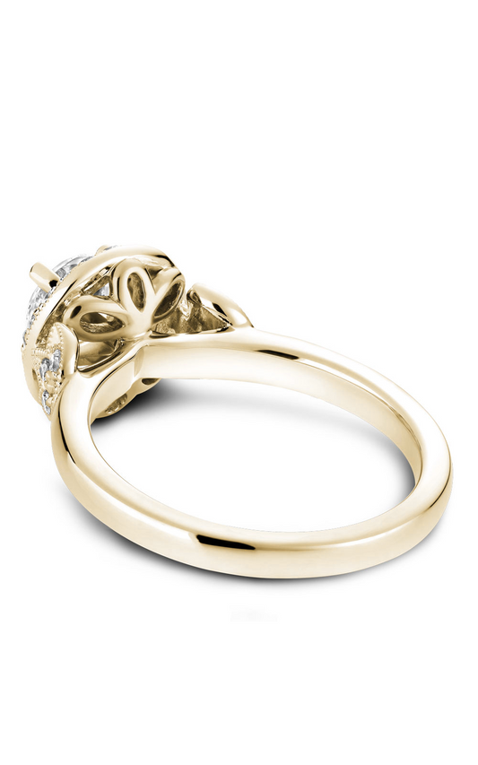 18K Yellow Gold Floral Halo Round Engagement Ring
