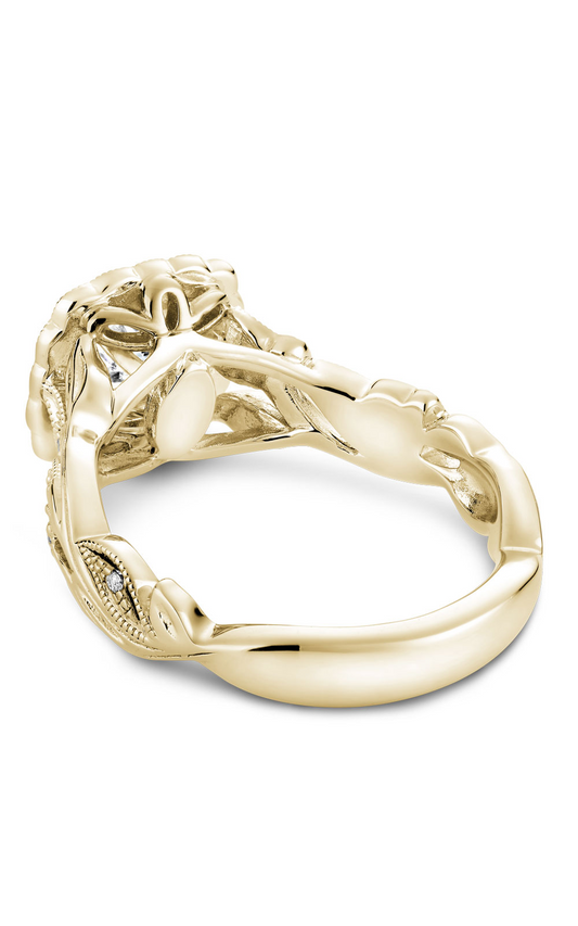 14K Yellow Gold Floral Halo Round Engagement Ring