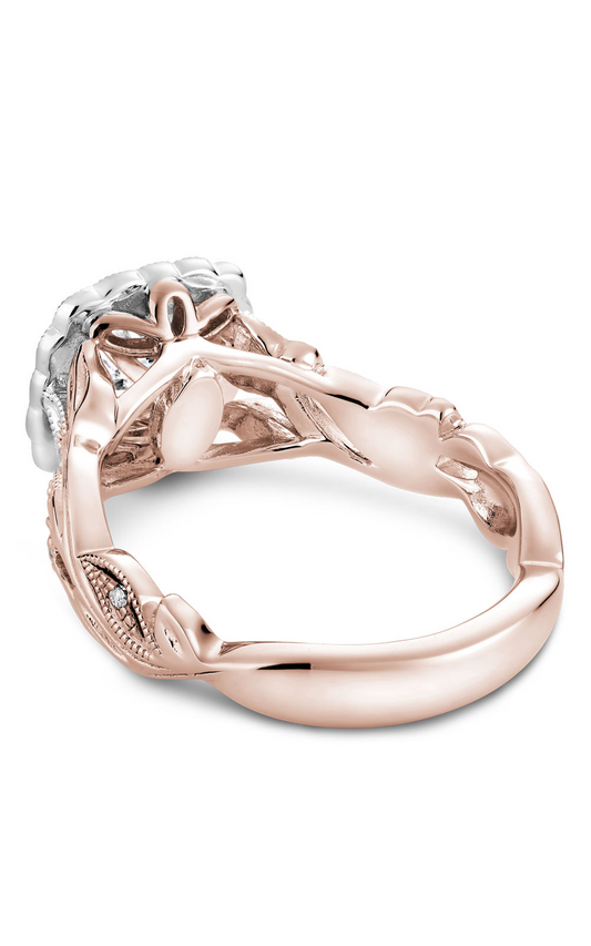 14K Rose Gold and 14K White Gold Floral Halo Round Engagement Ring