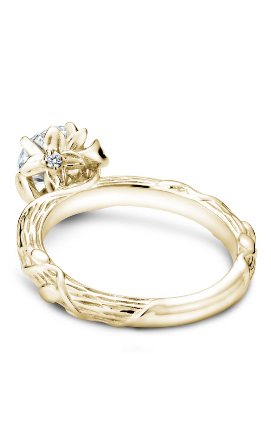 18K Yellow Gold Floral Solitaire Round Engagement Ring