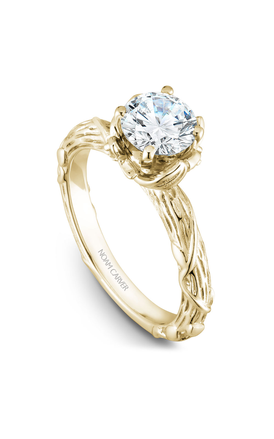 18K Yellow Gold Floral Solitaire Round Engagement Ring