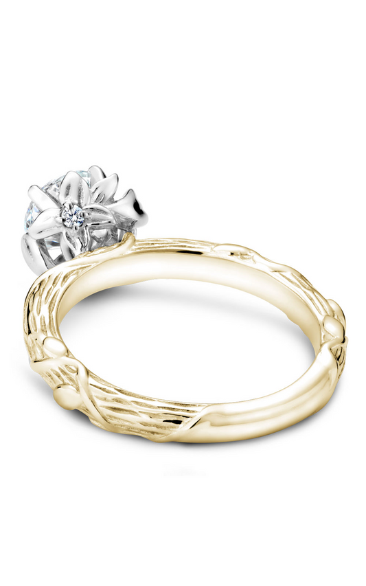 14K White Gold and 14K Yellow Gold Floral Solitaire Round Engagement Ring