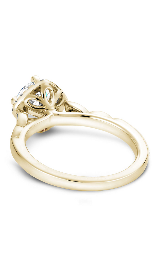 14K Yellow Gold Floral Halo Round Engagement Ring