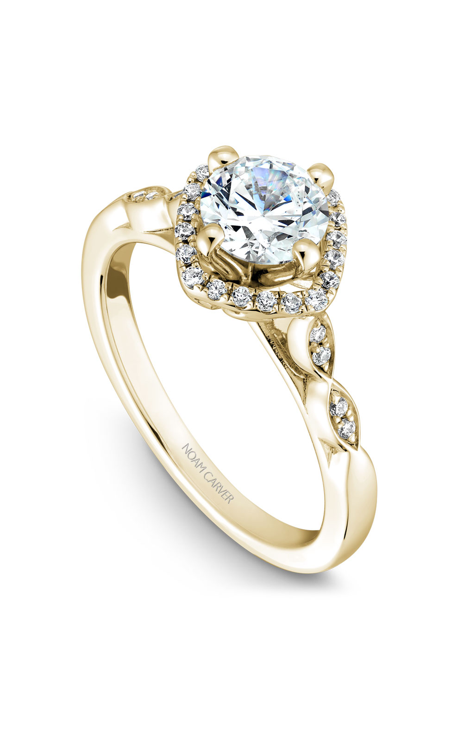 14K Yellow Gold Floral Halo Round Engagement Ring