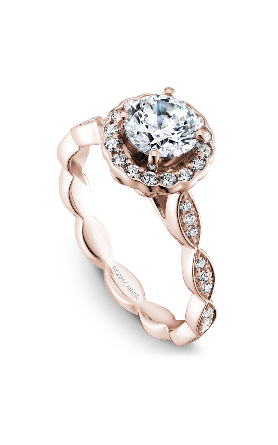 14K Rose Gold Floral Halo Round Engagement Ring