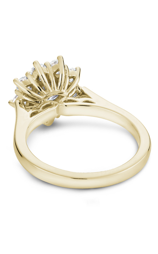 18K Yellow Gold Floral Halo Round Engagement Ring