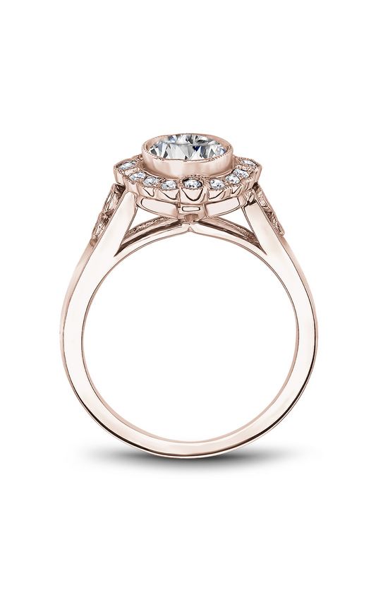14K Rose Gold Floral Halo Round Engagement Ring