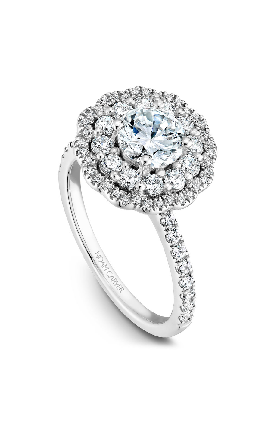 Platinum Floral Halo Round Engagement Ring