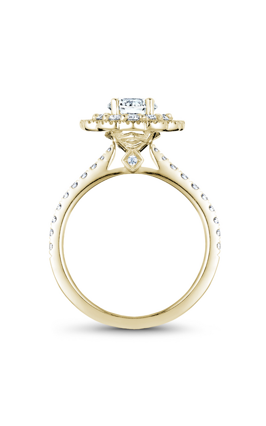 14K Yellow Gold Floral Halo Round Engagement Ring