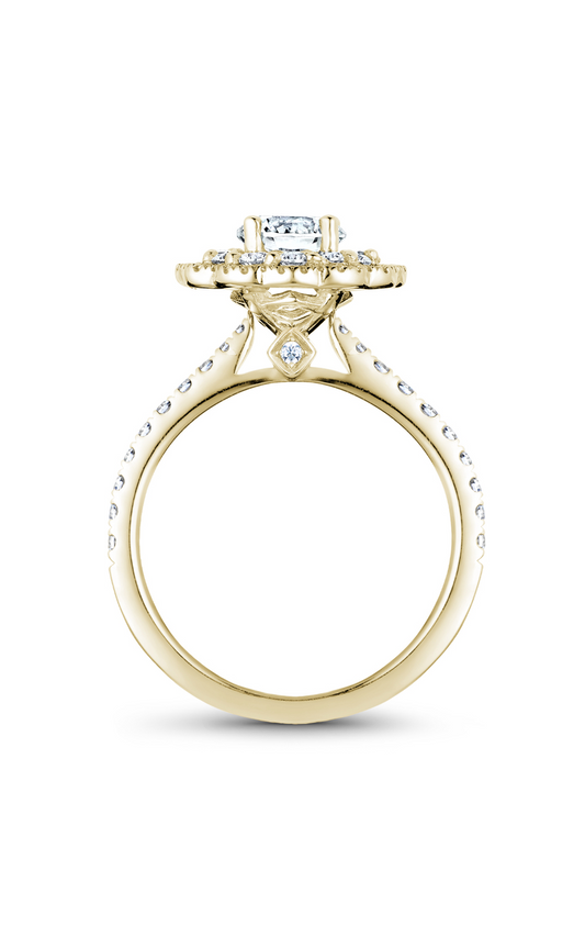 14K Yellow Gold Floral Halo Round Engagement Ring