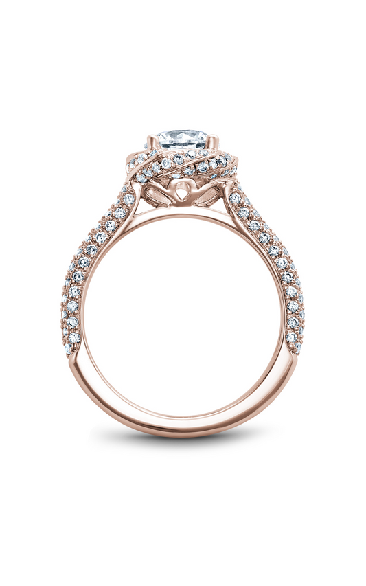 18K Rose Gold Floral Halo Round Engagement Ring