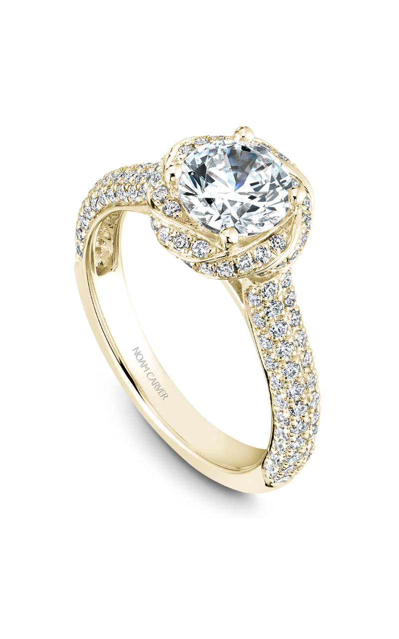 14K Yellow Gold Floral Halo Round Engagement Ring