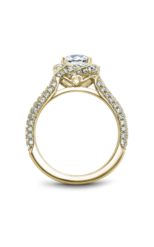 18K Yellow Gold Floral Halo Round Engagement Ring