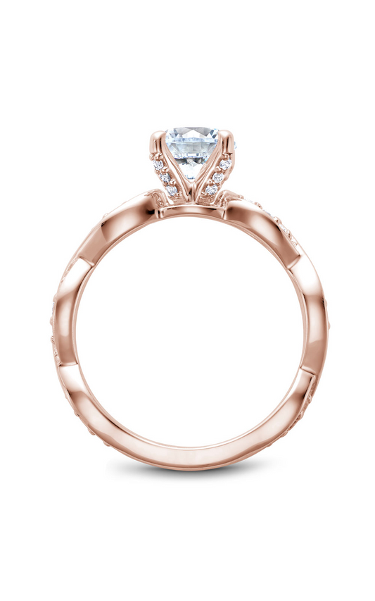 18K Rose Gold Floral Sidestone Round Engagement Ring