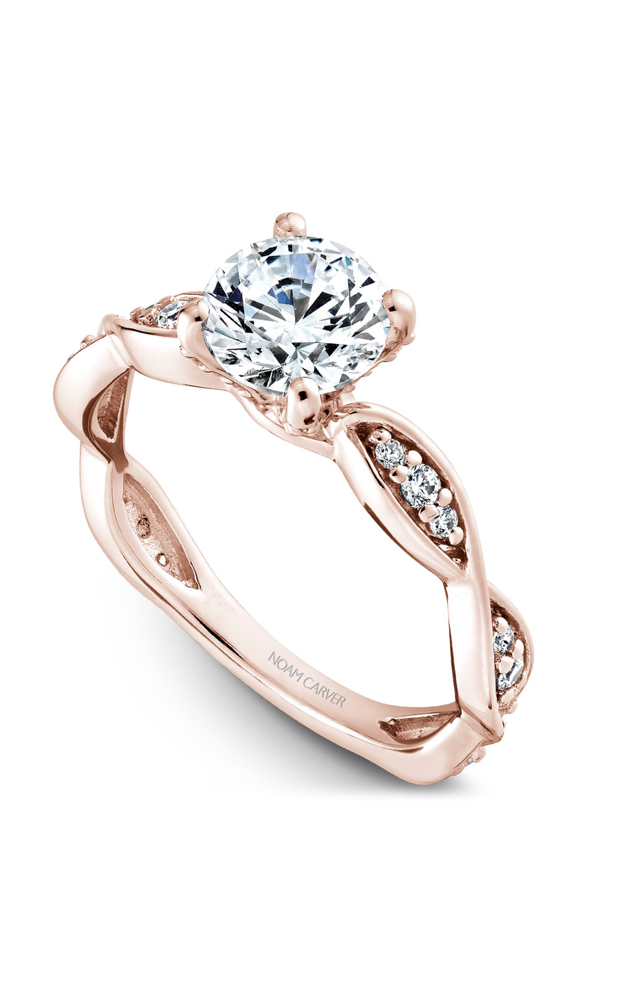 18K Rose Gold Floral Sidestone Round Engagement Ring
