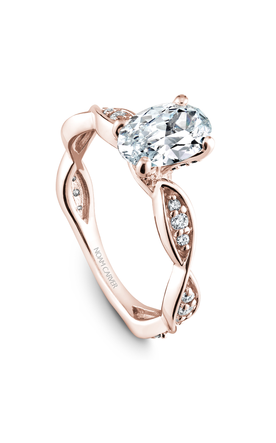 18K Rose Gold Floral Sidestone Oval Engagement Ring