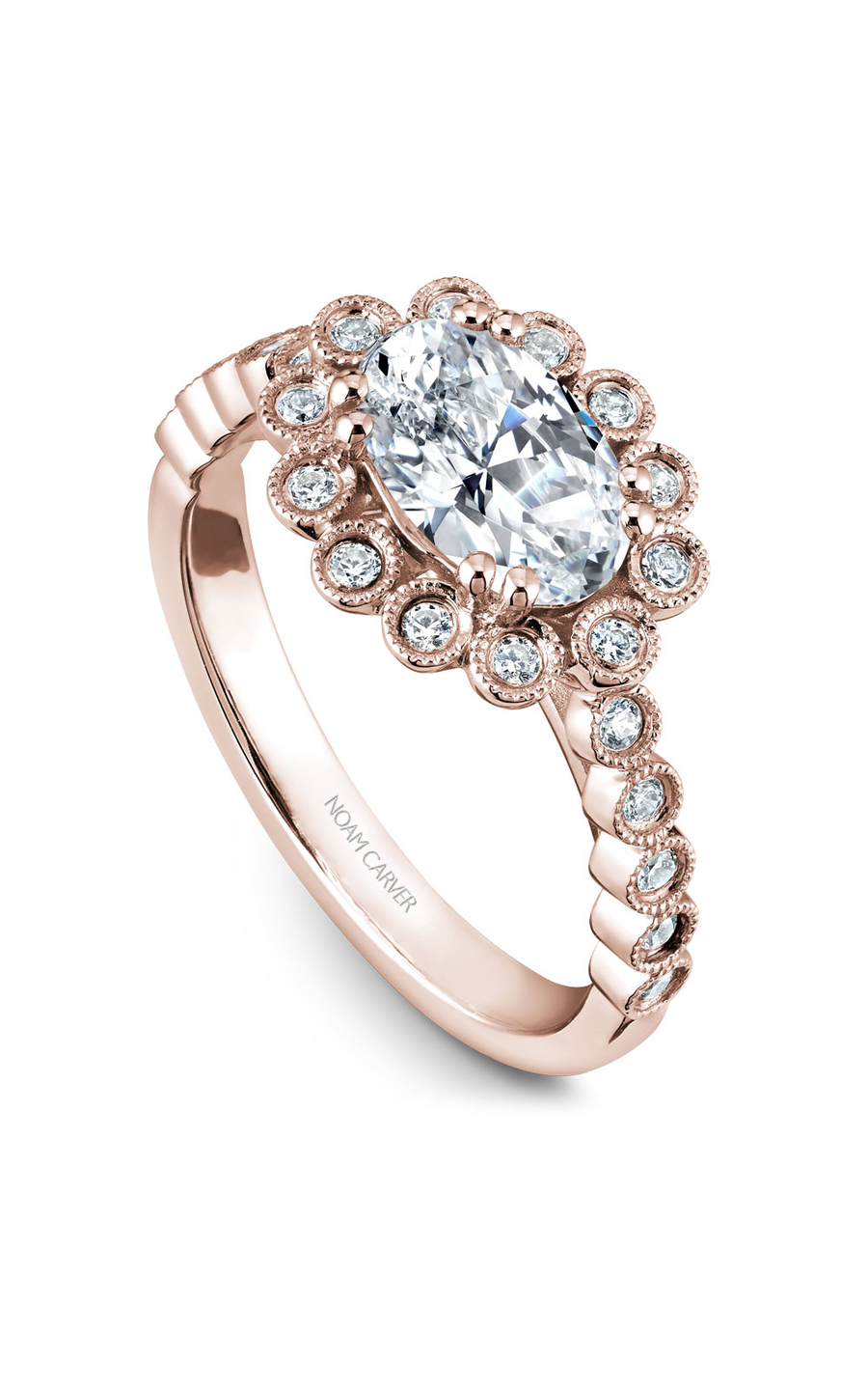 18K Rose Gold Floral Halo Oval Engagement Ring