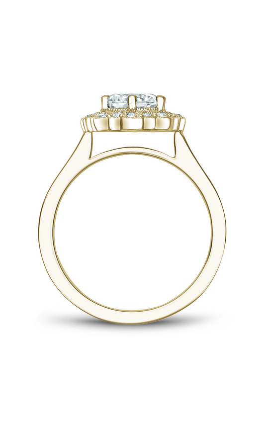 18K Yellow Gold Floral Halo Round Engagement Ring