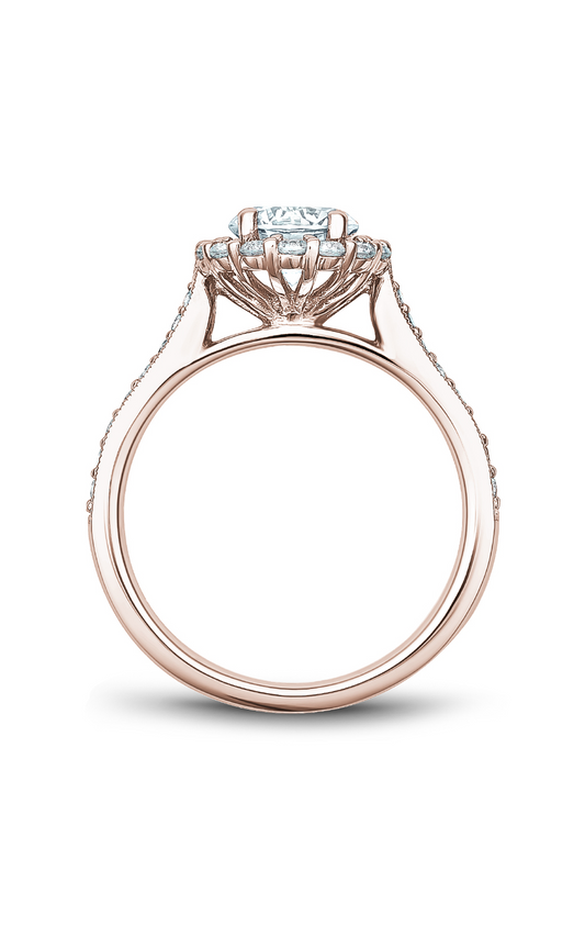 14K Rose Gold Floral Halo Round Engagement Ring