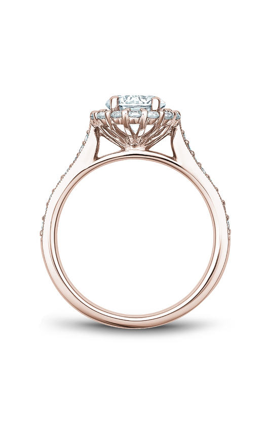 14K Rose Gold Floral Halo Round Engagement Ring