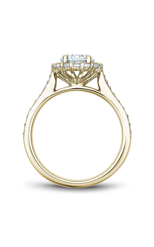 18K Yellow Gold Floral Halo Round Engagement Ring