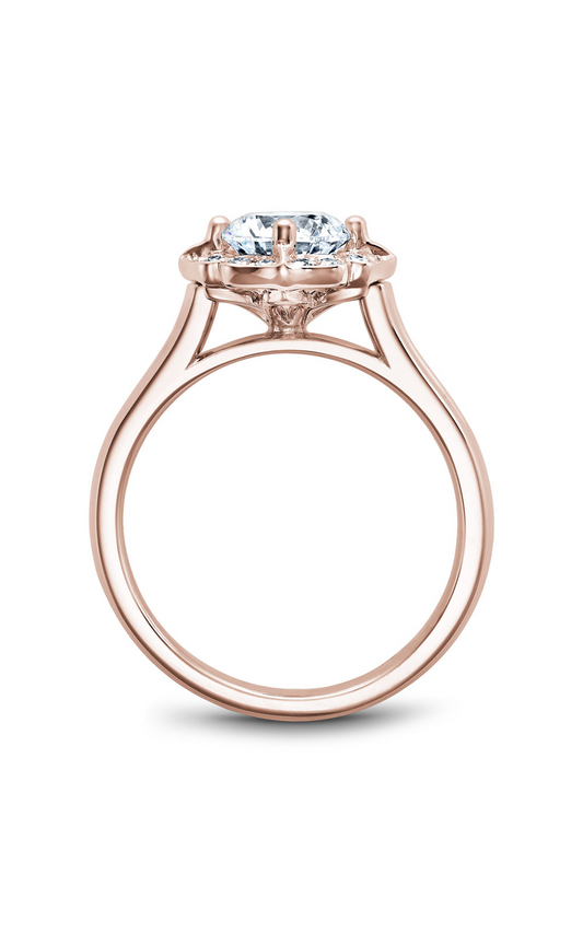 18K Rose Gold Floral Halo Round Engagement Ring