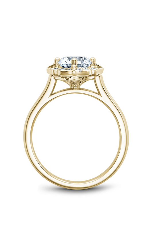 14K Yellow Gold Floral Halo Round Engagement Ring