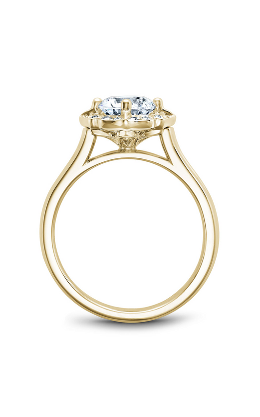 18K Yellow Gold Floral Halo Round Engagement Ring