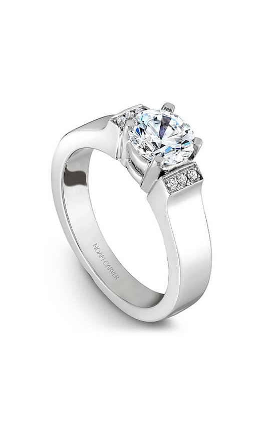 14K White Gold Modern Sidestone Round Engagement Ring