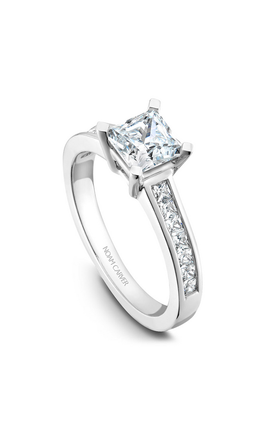 14K White Gold Modern Sidestone Princess Engagement Ring