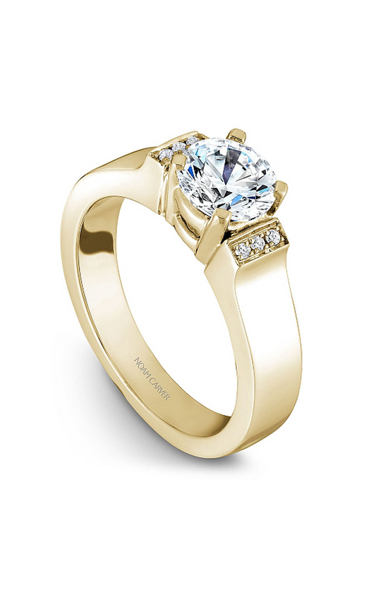 14K Yellow Gold Modern Sidestone Round Engagement Ring