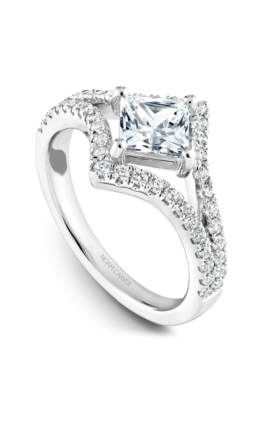 14K White Gold Modern Princess Engagement Ring
