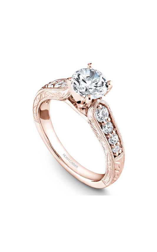 14K Rose Gold Modern Sidestone Round Engagement Ring