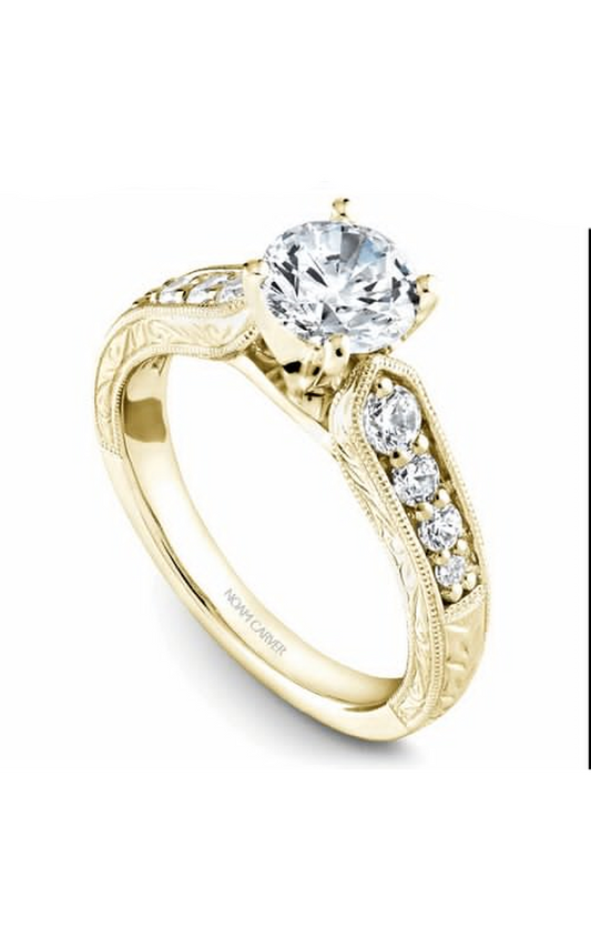 14K Yellow Gold Modern Sidestone Round Engagement Ring
