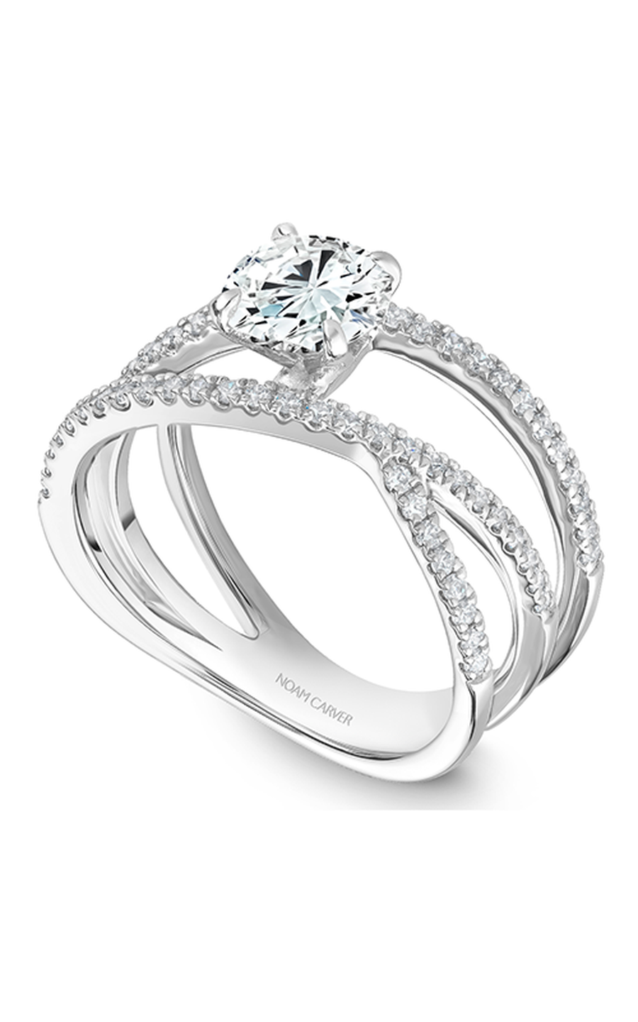 14K White Gold Modern Sidestone Round Engagement Ring