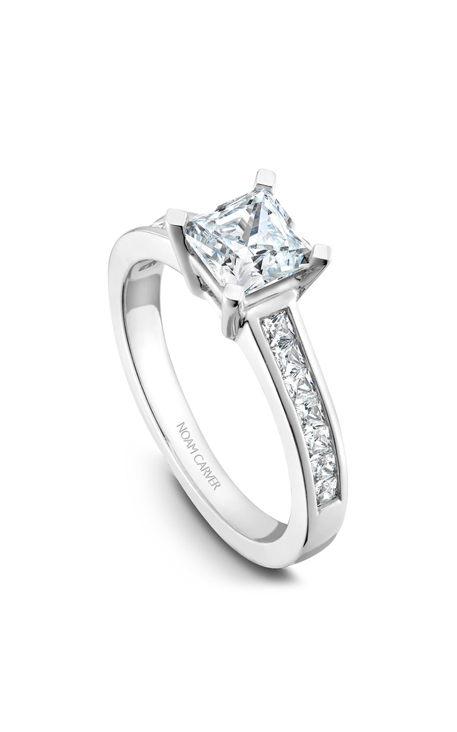 18K White Gold Modern Sidestone Princess Engagement Ring