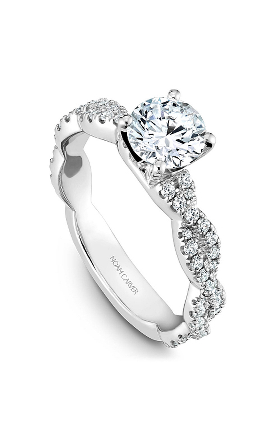 18K White Gold Modern Sidestone Round Engagement Ring
